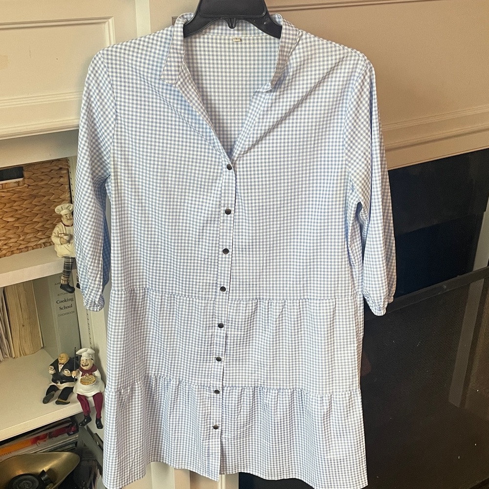 Priced to sell!!!  Blue Gingham Button-Down Dress- pair w boots &denim!
